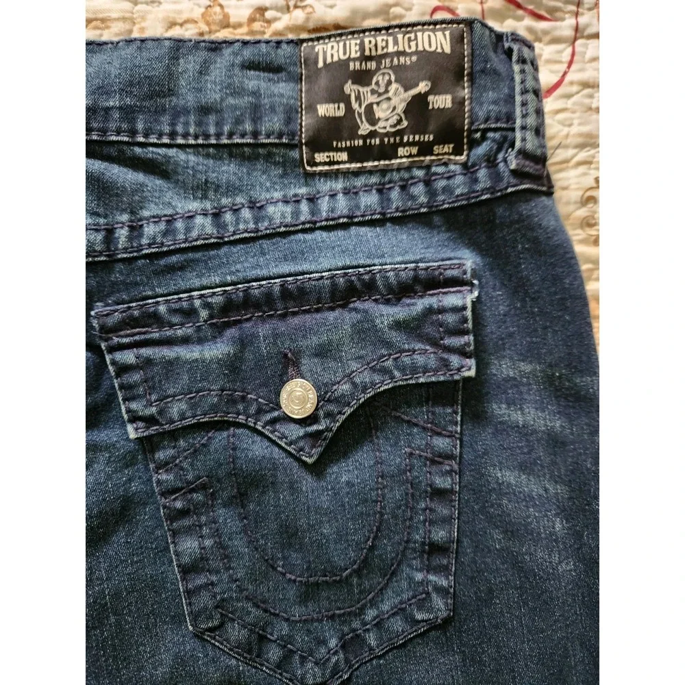 True Religion Mens GENO Flap Big T Blue Jeans Pant Relaxed Slim World Tour 38×32